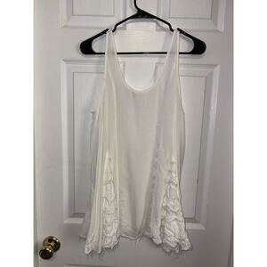 Free People Women Top XS White Intimately Voile Tunic Tank Top Lace Ruffles Boho